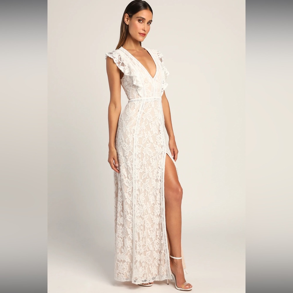 White Lace Ruffled Maxi Dress